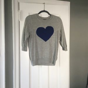 J Crew Grey Sweater with Blue Heart